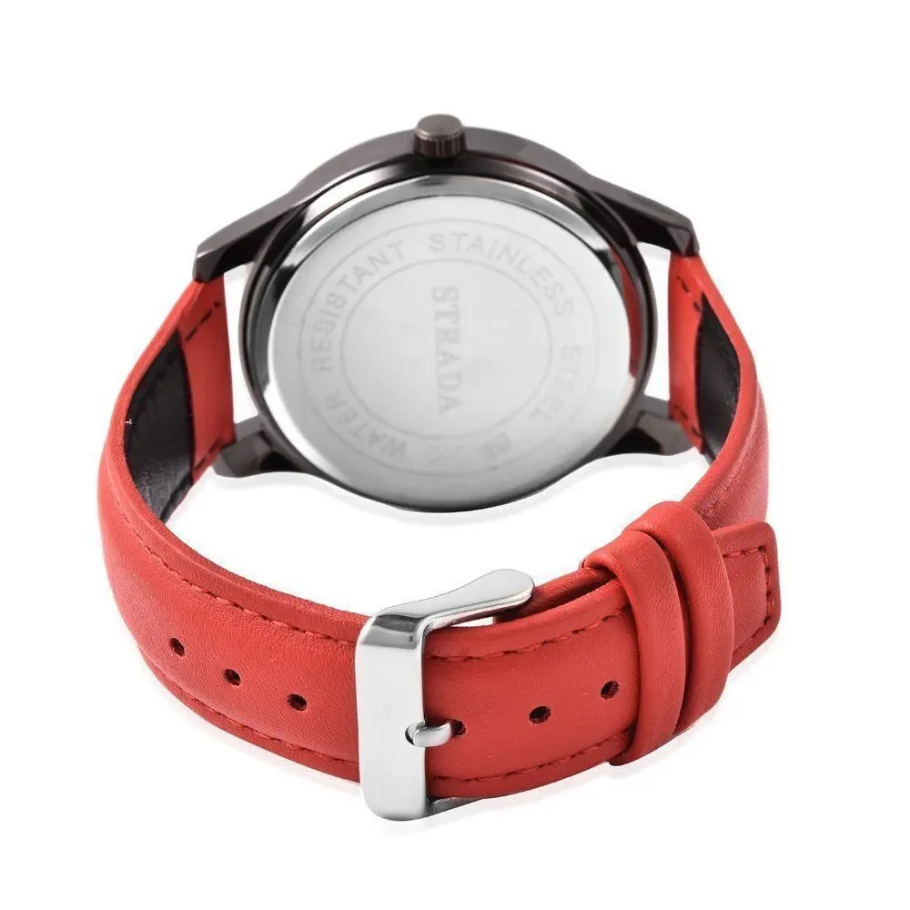STRADA  Watch with Red Faux Leather Band and Stainless Steel Back